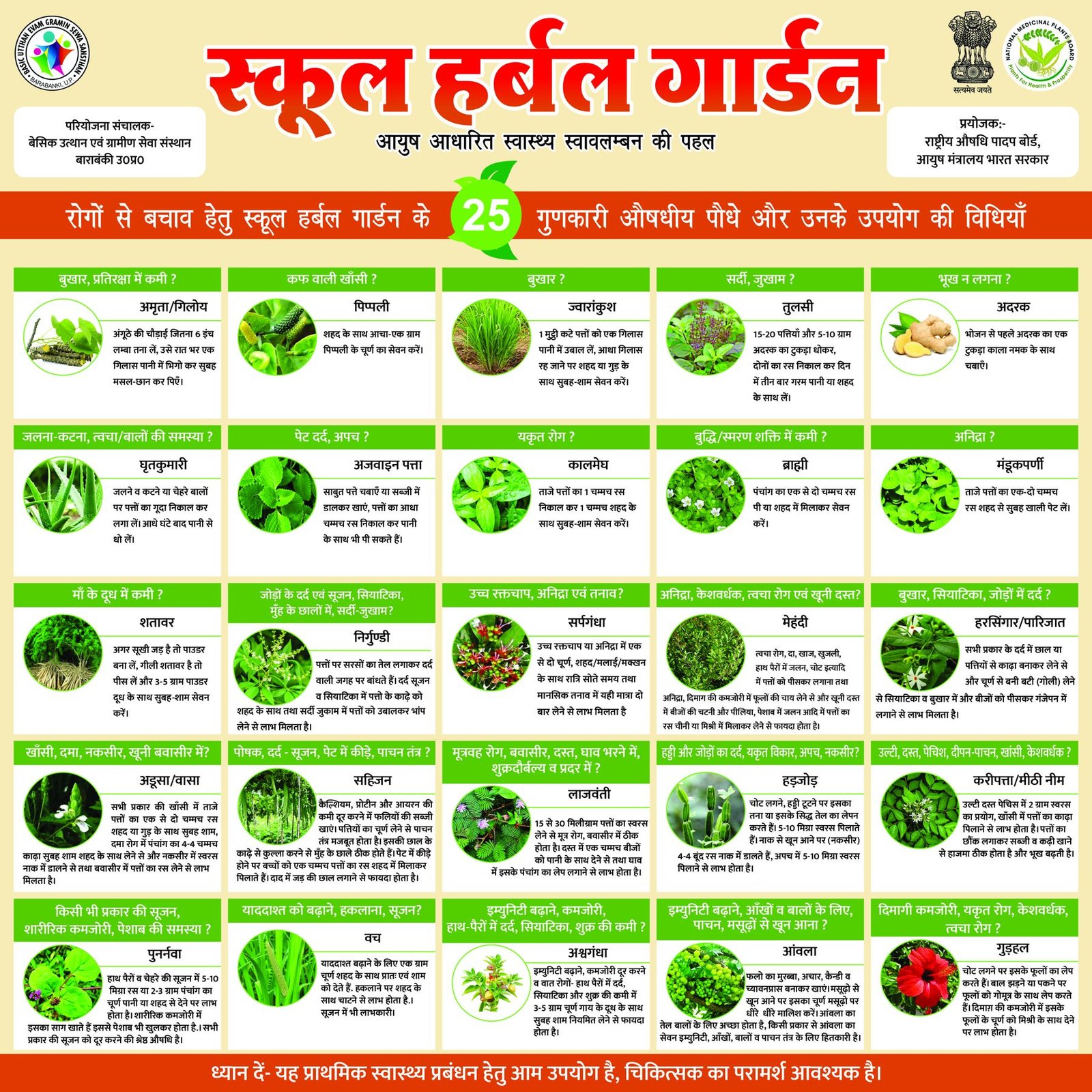 School Herbal Garden medicinal plants reference chart, page 1